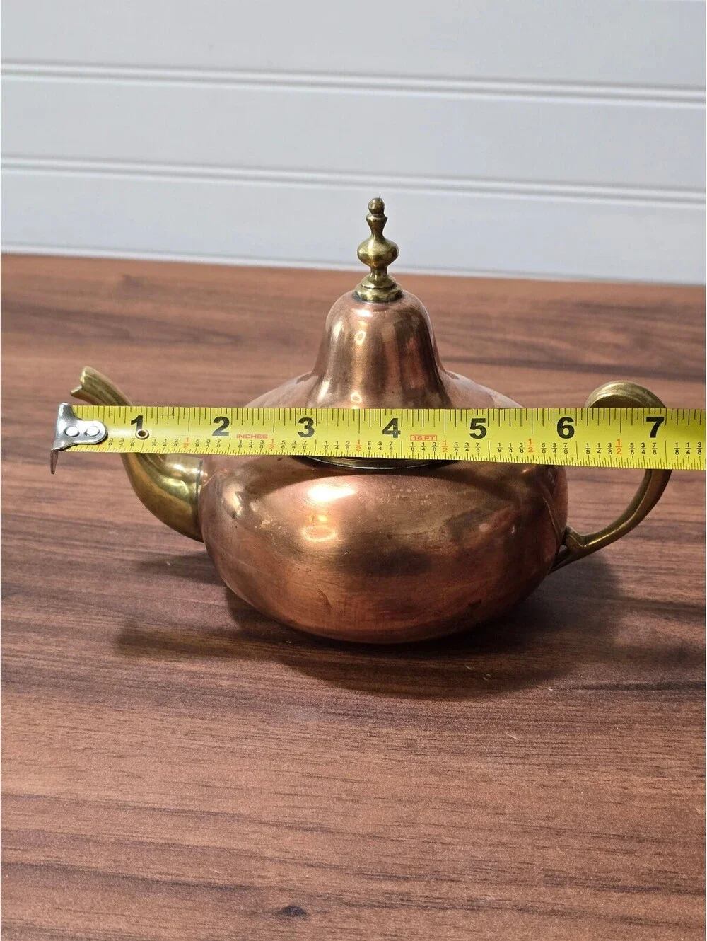 Vintage Copper Teapot Hidden Bell Lid Brass Handle Spout Cottage Tea Kettle